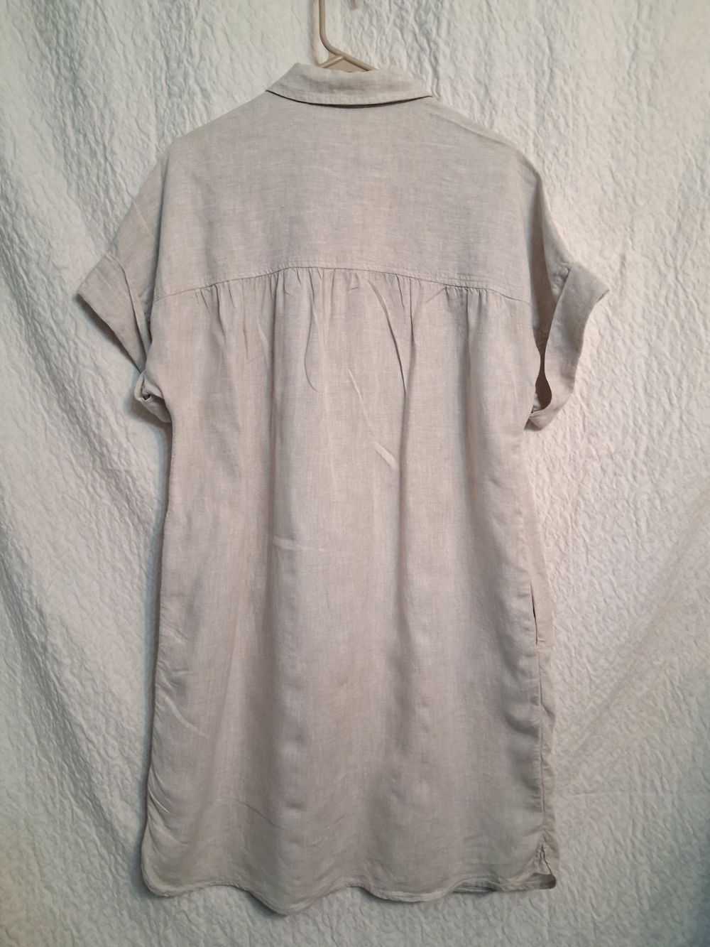 J. Crew Light Beige Linen Short-Sleeve Button-Down Dress- Casual Relaxed Fit - Picture 5 of 8